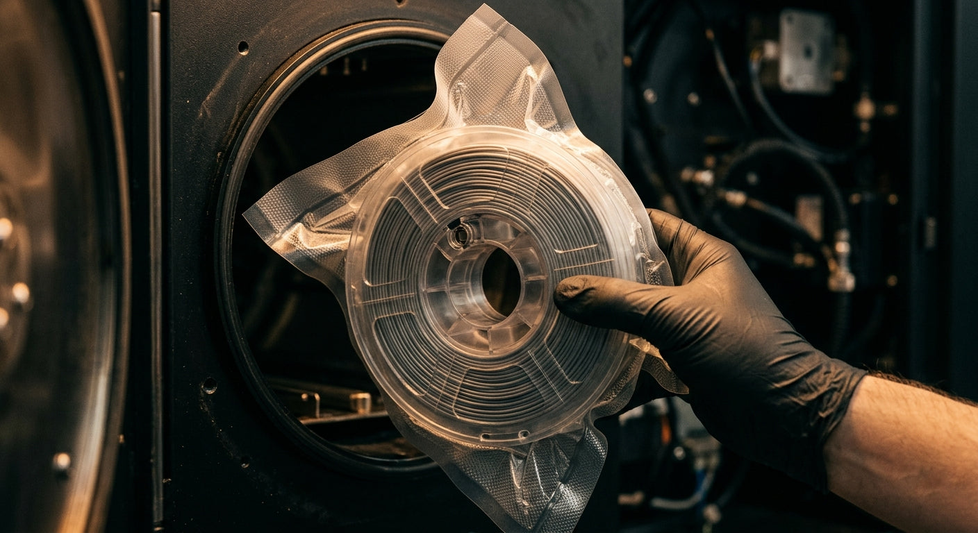 Vacuum-sealed filament spool, straight off the extrusion line